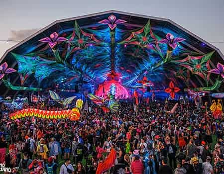 Beyond Wonderland Caterpillar Garden stage design in California